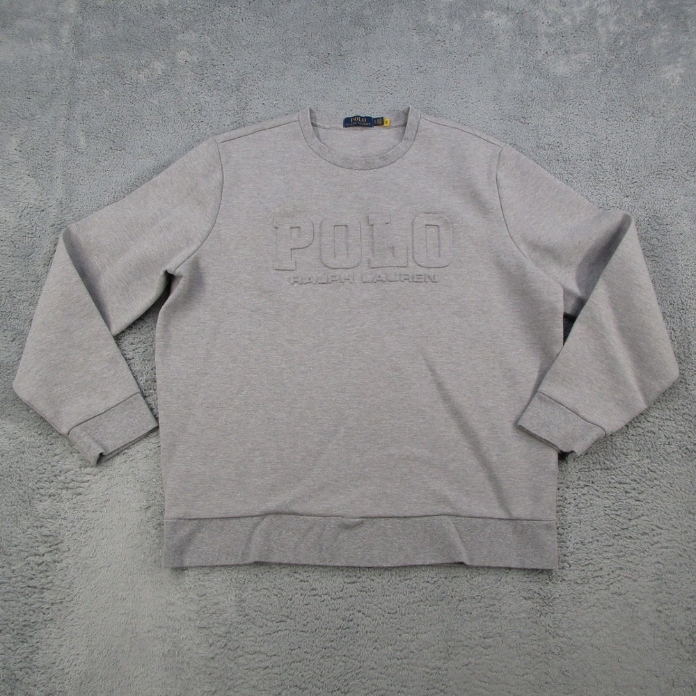 Polo Ralph Lauren Mens XL Gray Embossed Logo Crewneck Sweatshirt Long Sleeve